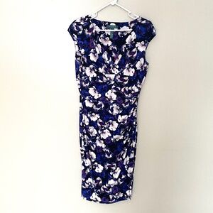 Ralph Lauren Floral Stretchy Blue, Black & Tan Dress size 10